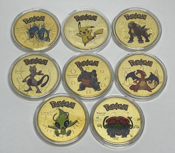 (8) Pokémon Gold Plated Collectible Coins