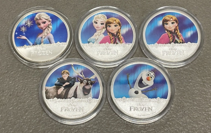 (5) Disney Frozen 1oz. Collectible Silver Plated Coins