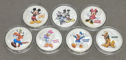 (7) Disney Character 1oz. Collectible Silver Plated Coins