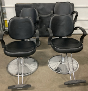 (4) Matching Salon/Barber Chairs and (2) Mats
