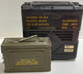 (2) Ammo Boxes: (1) Green Metal, (1) Black Plastic