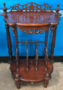 Vintage Hand-Carved Wood Side Table w/ Built-In Magazine Rack