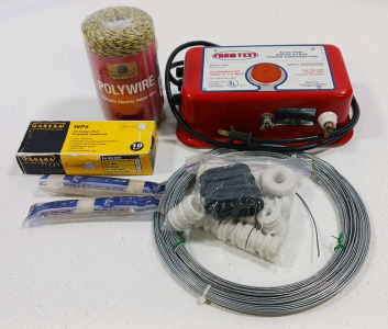 (1) Farm-Test Eletric Fence Control 2058 (1) Zareba Porcelain Insulators (1) Spools of Polywire & More!