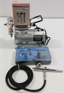 (1) Central Pneumatic Air Compressor w/Airbrush, Hose & Accessories (1) Iron Brush Washer