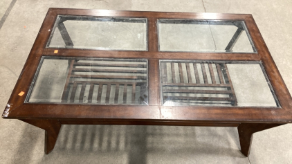 Wood Coffee Table w/ Sectioned Glass Top