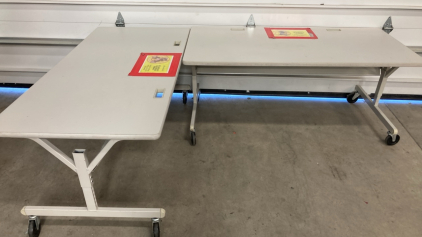 (2) Adjustable Metal Tables w/ Wheels