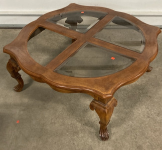 Wood Coffee Table w/ Glass Sectioned Top