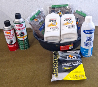 (4) Quarts Castrol GTX 10W-40 Motor Oil, (1) 7 Quart Drain Pan, & More