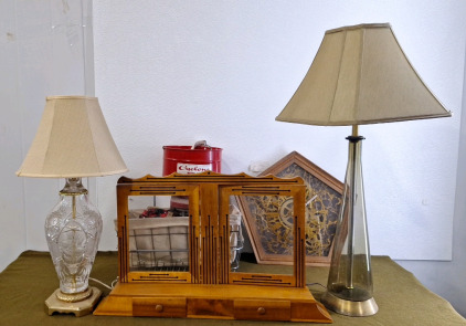 (2) Vintage Lamps, (1) Vintage Shelf & More