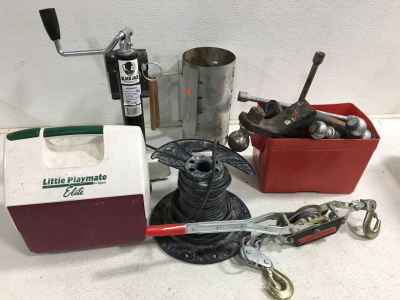 Trailer Ball Assortment, Crank Jack, Cable Winch Puller, and More