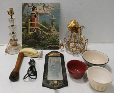 (1) Vintage Lamp (1) Vintage Chandelier (1) Japanese Wall Art & More