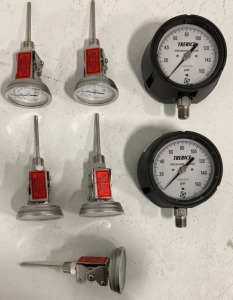 (2) Trerice 0-160 Pressure Gauge 4.5&rdquo; Dial (5) Trerice Co Thermometers