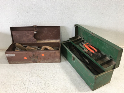 Tool Boxes (2) With Assorted Pry Bars and Files