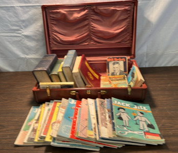 Vintage Books, Jack And Jill Magazines (26) And Samsonite Travel Case With Key