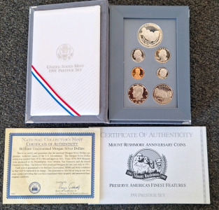 Mount Rushmore Anniversary Coins 1991 Prestige Set Including 1991 Silver Dollar & Half Dollar