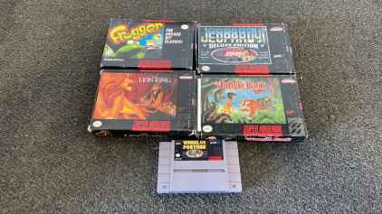 Super Nintendo Entertainment System Games(5), Frogger, Wheel Of Fortune, Jeopardy And More