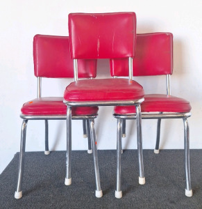 3 Metal Red Cushioned Chairs