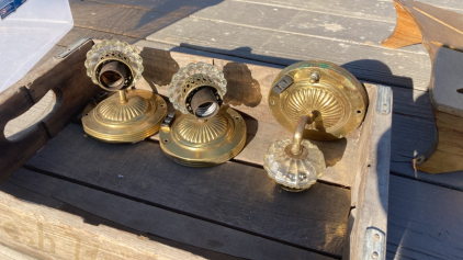 (3) Wall Light Fixture & (2) Wood Panel Dresser Fixtures, Wooden Crate