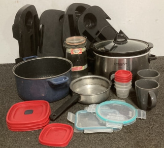 (1) Crock-Pot (Powers On), (1) Pot, (1) Pan, (4) Lazy Boy Clip On Trays And More!