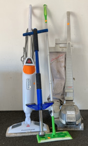 (1) Bissell Power Fresh Mop, (1) Swiffer, (1) Generation 3 Kirby Vacuum, (1) Blue PoGo Stick