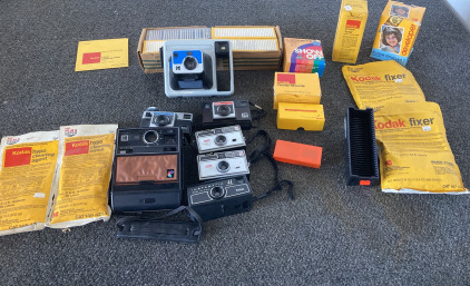 Vintage Kodak And Instamatic Cameras, Kodak Fixer, Hypo Clearing Agent, Ready Mounts, Brown Toner