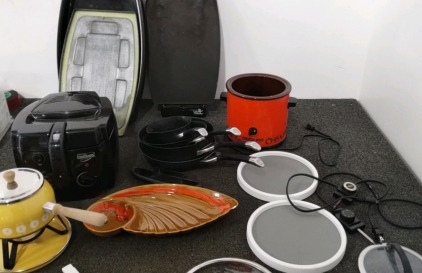 Kitchenware Including Presto Cool Daddy Deep Fryer, Electric Skillet, Crock Pot, Fondue Pot, Pans