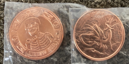 (1) 1 Ounce .999 Fine Copper Round Memento Mori Coin, (1) Norse N&iacute;&otilde;h&ouml;ggr .999 Fine 1 OZ Copper Coin