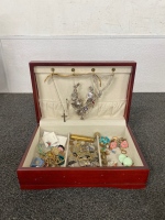 Jewelry Box With Assortment Of Jewelry And Collectibles