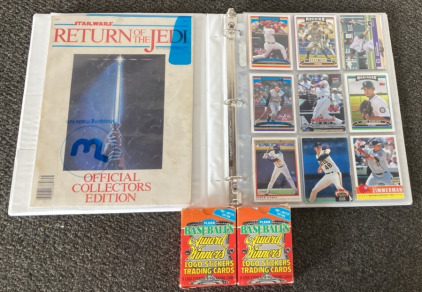 (1) Binder Of Collectible Baseball Cards, (1) Official Colectors Edition Of Starwars Return Of The Jedi, (2) Boxes of Award Winning Trading Cards