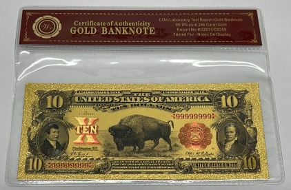 1901 $10 99.9% 24k Gold Foil Banknote W/ COA