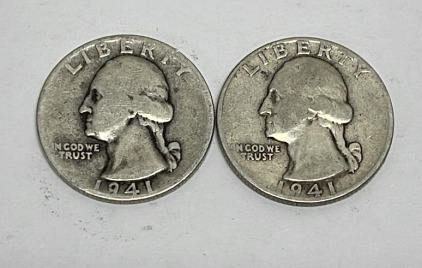 (2) Silver Washington Quarters Dated 1941