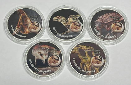 (5) “Jurassic Dinosaur” Plated Collectible Coins