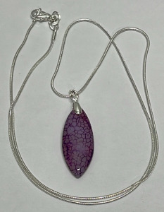 18.15ct. Lavender Dragon Veins Agate Gemstone Pendant W/ .925 Silver Necklace