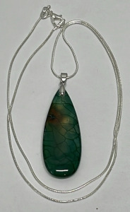 39.85ct. Green Dragon Veins Agate Gemstone Pendant W/ .925 Silver Necklace
