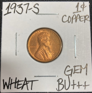 1937-S Gem BU+++ Wheat Copper Penny