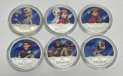 (6) Disney &ldquo;Frozen&rdquo; Silver Plated Collectible Coins