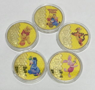 (5) Disney Winnie The Pooh And Friends Gold Plated Collectible Coins