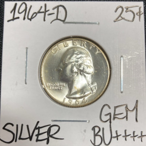 1964-D Gem BU++++ Silver Washington Quarter