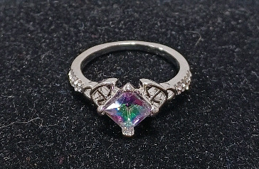 Mystic Rainbow Topaz Square Cut .925 Size 7 1/2 Ring