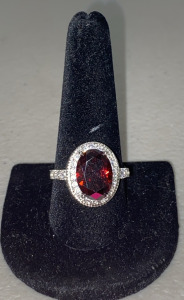 (1) Size 10 Faceted Oval Cut Red Ruby .925 Ring