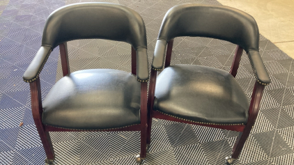 (2) Black Leather Rolling Conference Chairs