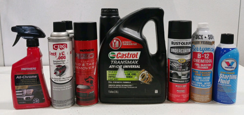 (1) Gallon Castrol ATF (2) CRC Equipment Cleaner (1) Valvoline Starting Fluid & More