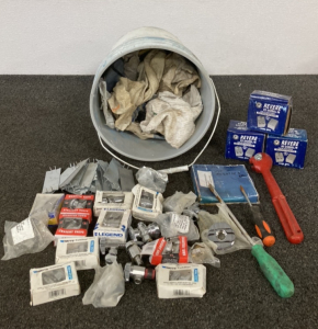 Bucket Of Assorted Building Supplies