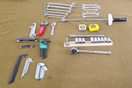 (1) Craftsman 1/2" Ratchet, Assorted 1/2" Sockets & Hand Tools