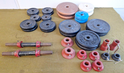 (2) Dumbell Handles W/ Weight Locks, (12) Pairs Of Weights & (5) Pairs Of Weight Locks