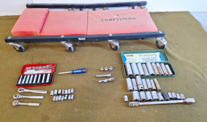 (1) Craftsman Creeper, (3) 1/4" Ratchets & Assorted 1/4" Sockets & More