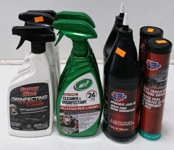 (3) Automotive Cleaner (2) Car Cleaner & Disinfectant (2) Hydraulic Jack Oil (2) Boat/Trailer Wheel Grease