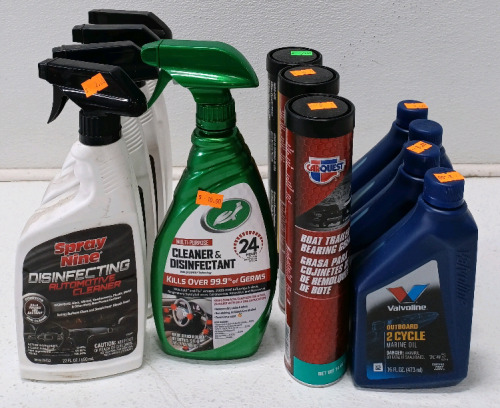 (4) Automotive Cleaner (1) Car Cleaner & Disinfectant (4) 2 Cycle Marine Oil (3) Boat/ Trailer Wheel Bearing Grease