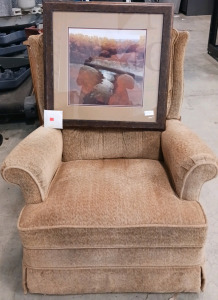 (1) Comfortable Reclining Rocking Chair (Tan) (1) 24"×24" Scenic Picture