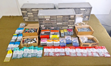 (3) Small Part Organizers & Assorted Fasteners & Home Hardware